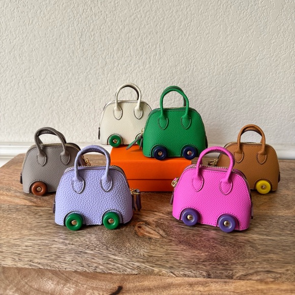 PU | Fuchsia Purple Micro Bowling Bolide Purse Bag Charm w/ Wheels Headphones - Picture 9 of 9